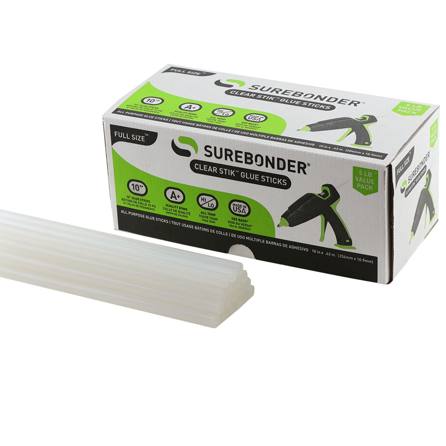Surebonder DT-90R10 Full Size 10" Clear Glue Sticks - Dual Temperature - 5lb box, approx. 90 sticks