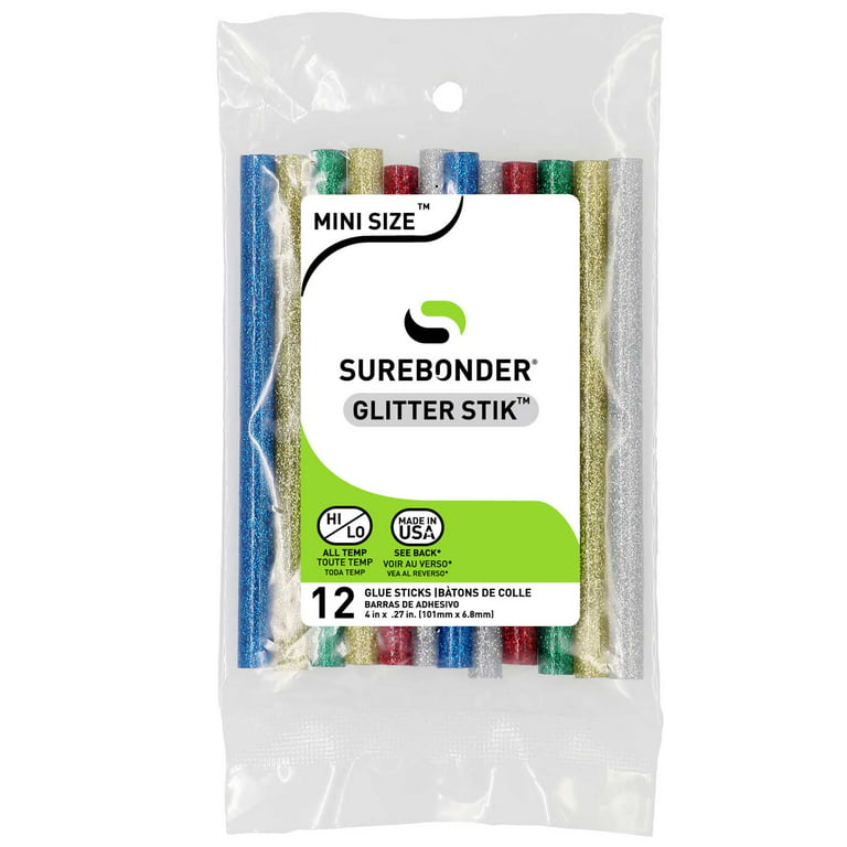 Surebonder GL-12V Mini (5/16) 4 Glitter Hot Melt Glue Stick-Variety Pack  2 Each Silver, Gold, Blue, Green and Red - 12 Count 