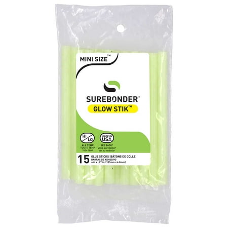 Surebonder Glow in the Dark Green Mini Hot Glue Sticks – 4" for Mini Glue Guns, Halloween Costumes, DIY Crafts & Party Decorations, 15 Pack