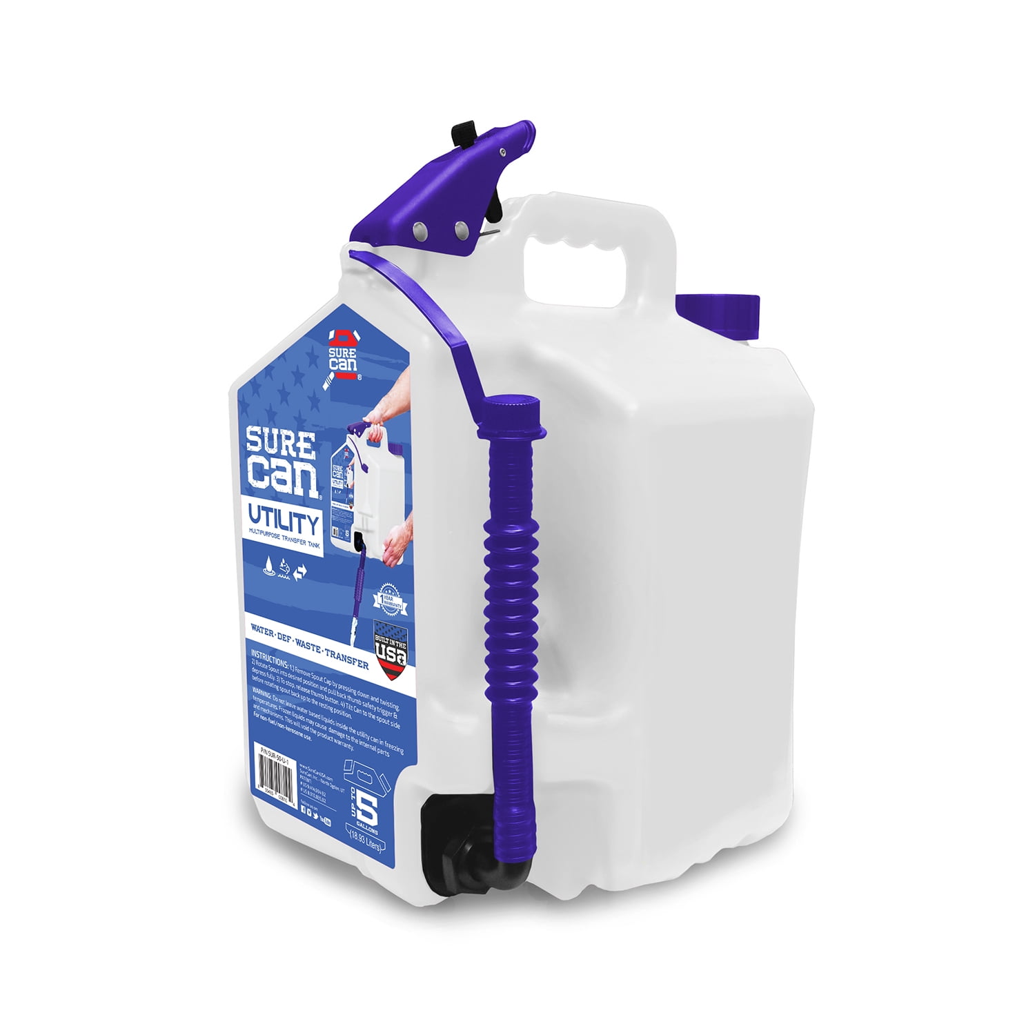 Surecan SUR-50-U-1 5 Gallon Multi-Purpose Utility Container Transfer Tank, White