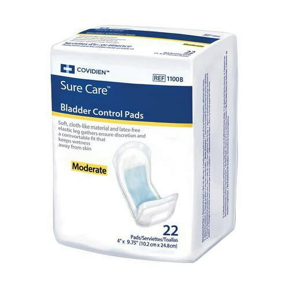 Surecare Bladder Control Pad 12-1/2 Inch Length, Heavy Absorbency, Polymer, Unisex, Disposable, Bag of 16