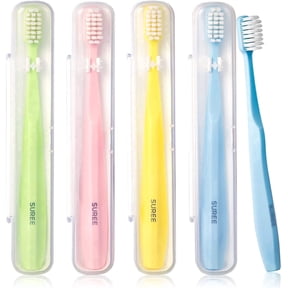 SUREE Gentle on Gums Toothbrush with Travel Case for Sensitive Teeth, Extra Soft, 4 Pack