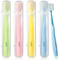 Suree Extra Soft Toothbrush for Sensitive Teeth and Receding Gums, 10,000 Micro Nano Bristles, Soft Travel Toothbrush with Individual Protable Case for Adults (4 Pack, Blue, Yellow, Pink,Green)