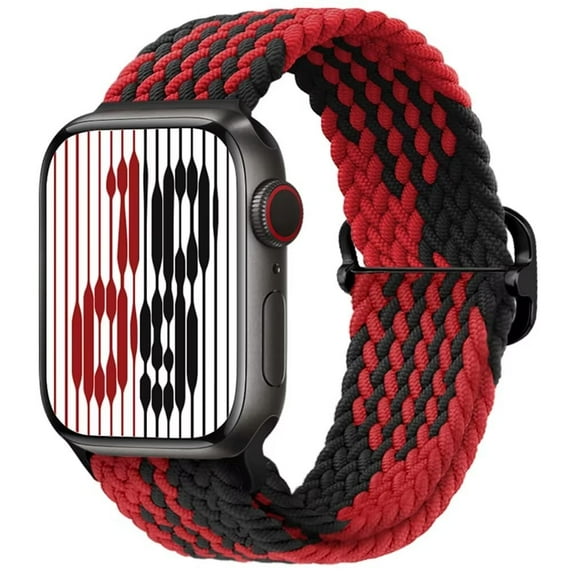Suree Solo Loop Strap Compatible with Apple Watch Bands 49mm 45mm 44mm 42mm, Elastic Nylon Wristband for iWatch Series Ultra 8 7 6 5 4 3 2 1 SE (Watch Is Not Included) (42/44/45/49mm Black+Red)