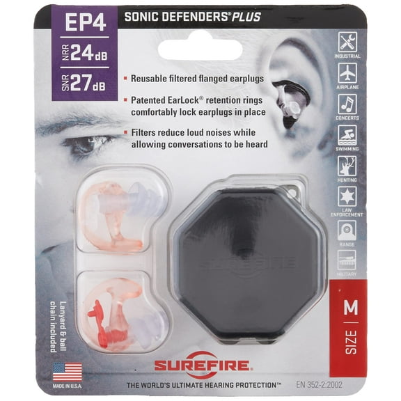 Surefire Ep4 Sonic Defender Plus Earplugs, Medium, Clear Ep4-Mpr
