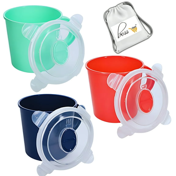 Surefresh (3) Soup Mug with Clip-Lock Lid, 23.5 fl oz Capacity Spill-Proof Microwavable Oatmeal Cereal Home Office Cup School Food Meal Container Colors May Vary