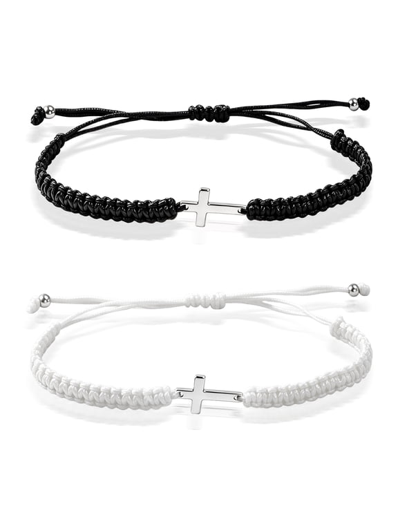Sureio Cross Friendship Bracelet Adjustable Braided Rope Jesus Christian Cross Bracelets Matching Couple String Lucky Strand BFF Wristband for Women Men Boy Girls Easter Baptism