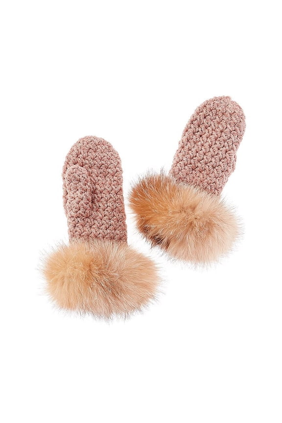 Fleece-Lined Knit Mittens, Pink