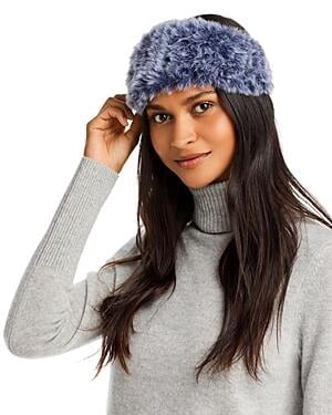 Surell Rex Rabbit Faux Fur Knit Stretch Headband OS Navy Blue $65 Rex Rabbit Fur and Fox Fur Knit Headband – Surell Accessories main image 2