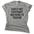 thumbnail image 1 of Surely Not Everybody Was Kung Fu Fighting Shirt, Unisex Women's Men's Shirt, Pop Culture Tee, 70s Silly Tee, Dark Heather Gray, Medium, 1 of 6