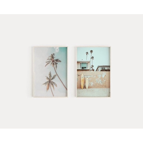 Surf Art Set Poster Beach Decor California Surfboard Palm Trees Boho Poster Set 2