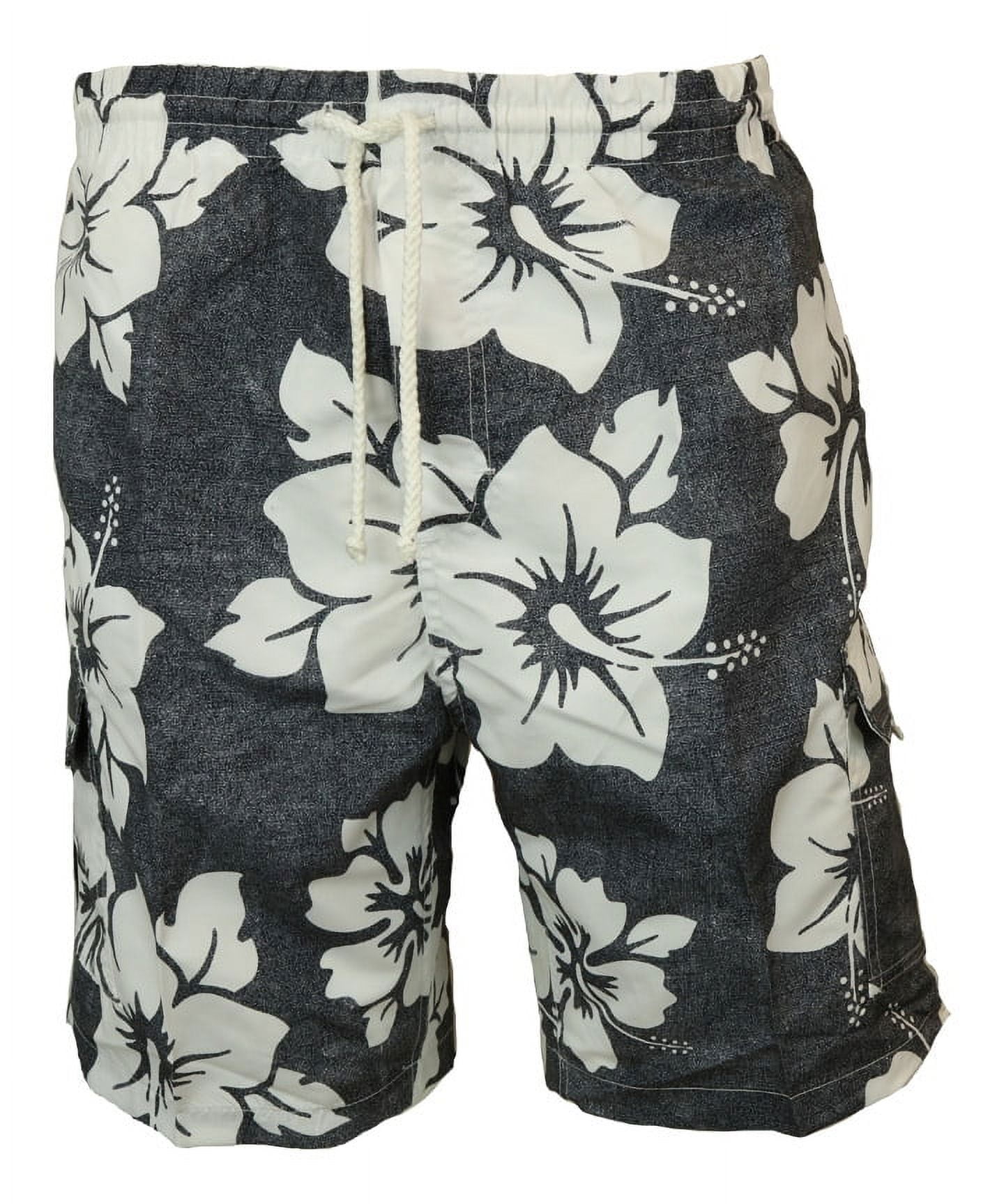 Surf Ave. Men's Surfer Swim Trunks No Grommets - Black Hibiscus - Medium