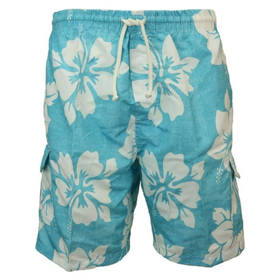 Surf Ave. Men's Surfer Swim Trunks No Grommets - Blue Hibiscus- X-Large