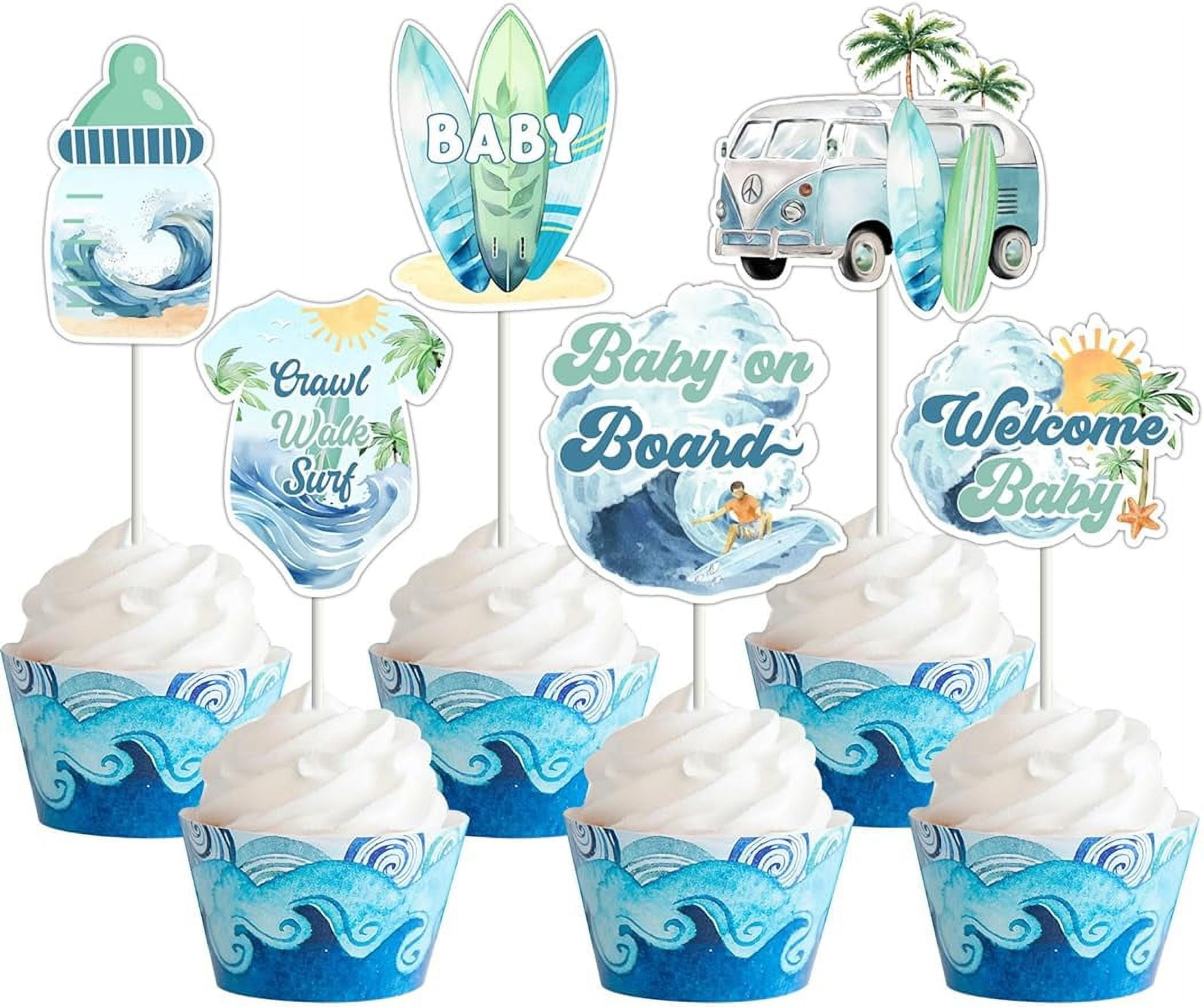 Surf Baby Shower Decorations 36PCS Baby On Board Cupcake Toppers Baby