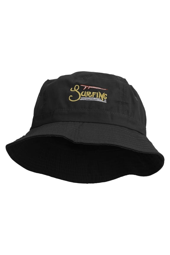 Surf Badge Embroidered Pigment Dyed Bucket Hat - Black OSFM