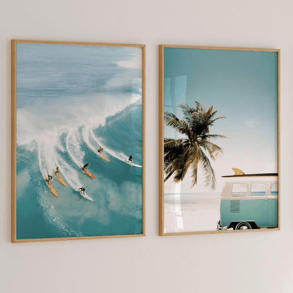 Surf Beach Palm Tree Tropical Ocean Poster Set 2 Prints Set 2 , Poster Only