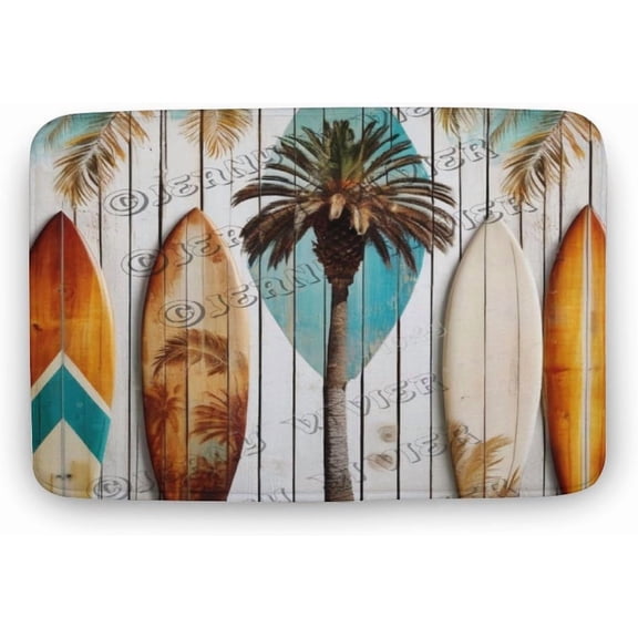 Surf Board Flannel Bathroom Rug 16""x24"" Bath Rug Surfing Bedroom Decor Non Slip Backing Washable Floor Comfortable Rug for Home Office, Doormat 08