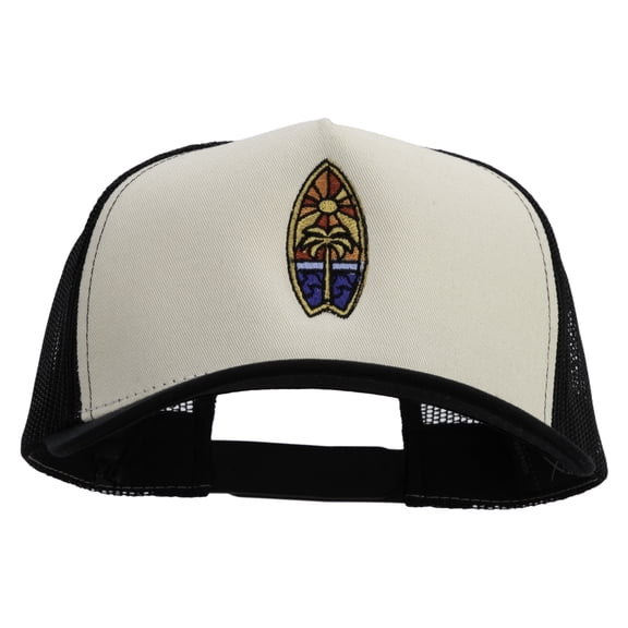 Surf Board Mural Embroidered Premium Pro Style 5 Panels Mesh Cap - Black Stone Black OSFM