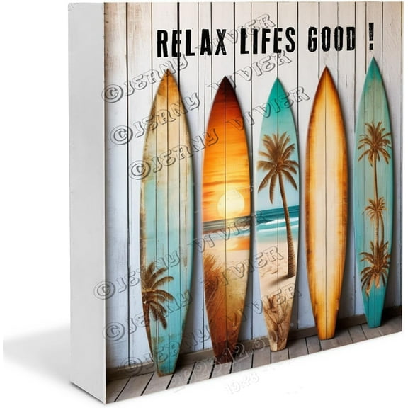 Surf Board Wooden Box Sign Surfing Gifts For Men Funny Table Decor Table Decor for Party Desk Centerpiece Wood Block Signs For Shelf Desk Decoration 5x5 in