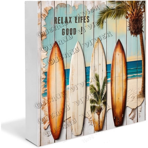 Surf Board Wooden Box Sign Surfing Gifts Funny Kids Room Decor Office Desk Table Decor Table Centerpiece Shelf Wood Block Signs For Shelf Desk Decoration 7x7 in