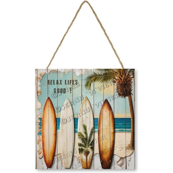 Surf Board Wooden Sign MDF Hanging Wood Plaques for Home Office Beach Store Wood Plaque Surfing Boards Club Plaque Wall Decor Gifts for Surfing Lovers Ocean Lovers 12x12 Inch