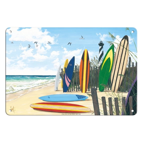 Surf Boards - From an Original Color Painting by Scott Westmoreland - 8 x 12 inch Vintage Metal Tin Sign
