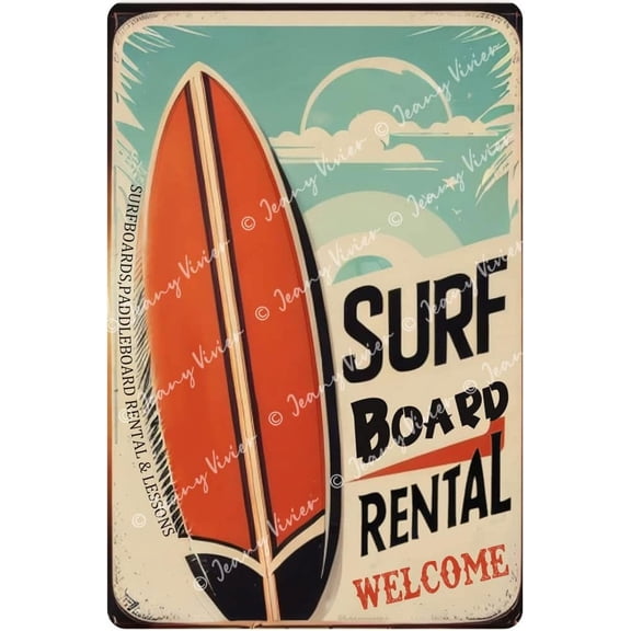 Surf Boards Rental Metal Tin Sign, Funny Beach Surf Decor, Signs for Home Cafe Bar Sign, Funny Garage Decor, Summer Wall Decor, Gift for Women Men, Farmhouse Decor 5.5x8 Inches