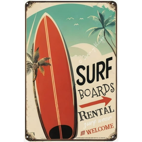 Surf Boards Tin Signs,Surf Wear Rental Welcome Vintage Metal Tin Sign for Man Cave,Bars,Restaurants,Cafes Pubs Decor, Gifts for Surfing Lovers, Gifts for Ocean Lovers 5.5x8 Inches