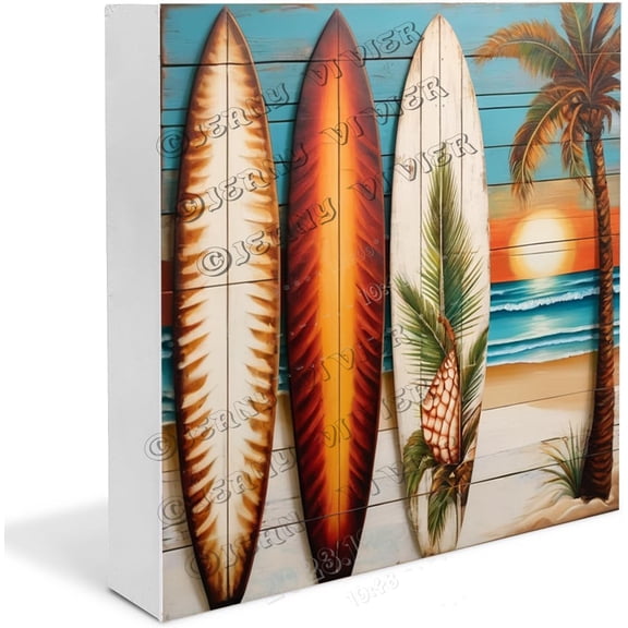 Surf Boards Wooden Box Sign Surfing Gifts For Boys Funny Surf Board Decor Boho Classroom Decor Table Centerpiece Wood Block Signs For Shelf Desk Decoration 7x7 In