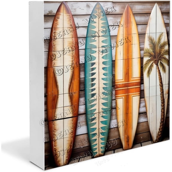 Surf Boards Wooden Box Sign Surfing Gifts For Friends Funny Bathroom Decor Desk Decor for Bedroom Unique Desk Decor Wood Block Signs For Shelf Desk Decoration 5x5 In