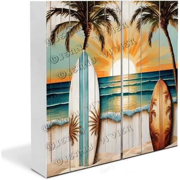 Surf Boards Wooden Box Sign Surfing Gifts For Girls Funny Coffee Decor Shelf Decor for Kitchen Table Centerpiece Wood Block Signs For Shelf Desk Decoration 5x5 In