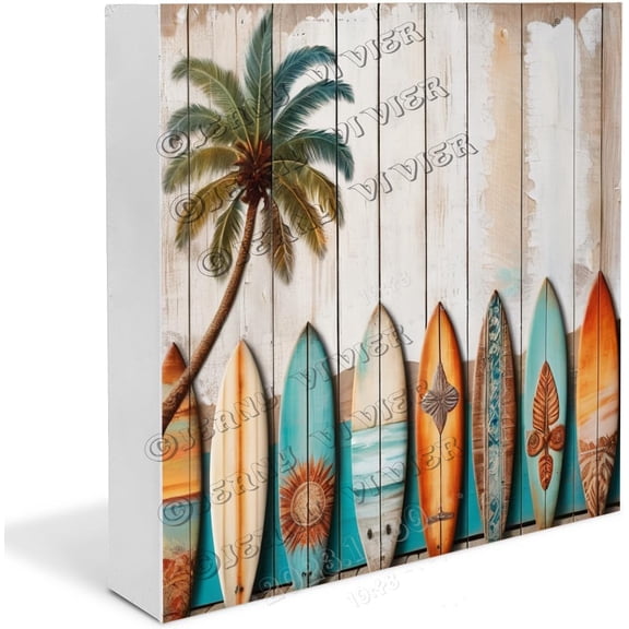 Surf Boards Wooden Box Sign Surfing Gifts For Men Funny Surf Boards Desk Decor Boho Decor for Living Room Table Centerpiece Wood Block Signs For Shelf Desk Decoration 5x5 In