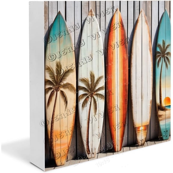 Surf Boards Wooden Box Sign Surfing Themed Gifts Funny Ocean Office Sign Shabby Chic Kitchen Decor Rustic Desk Decor for Men Wood Block Signs For Shelf Desk Decoration 5x5 In