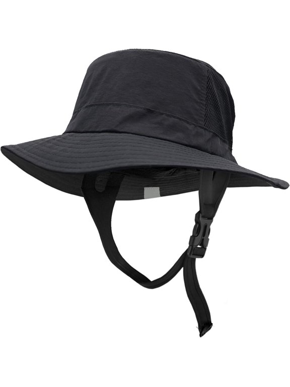 Surf Bucket Hat with UPF 50+ UV Protection, Waterproof Sun Hat with Adjustable Chin Strap for Water Sports, Black-black-