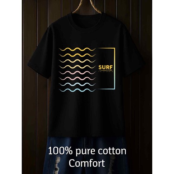 Surf California T-Shirt t shirts t-shirt men's local warehouse short graphic tees black Hip-hop streetwear Unique designs, summer prints Refreshing and lightweight, perfect for summer sports and lei