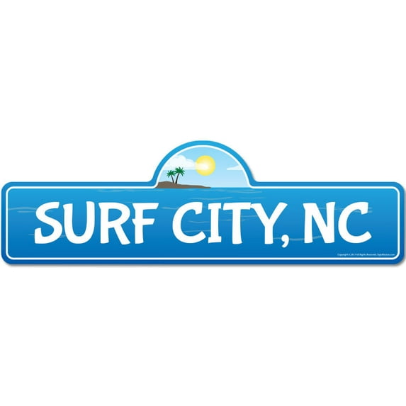 Surf City NC North Carolina Beach Street Sign | Indoor/Outdoor | Surfer Ocean Lover Décor For Beach House Garages Living Rooms Bedroom | Signmission Personalized Gift