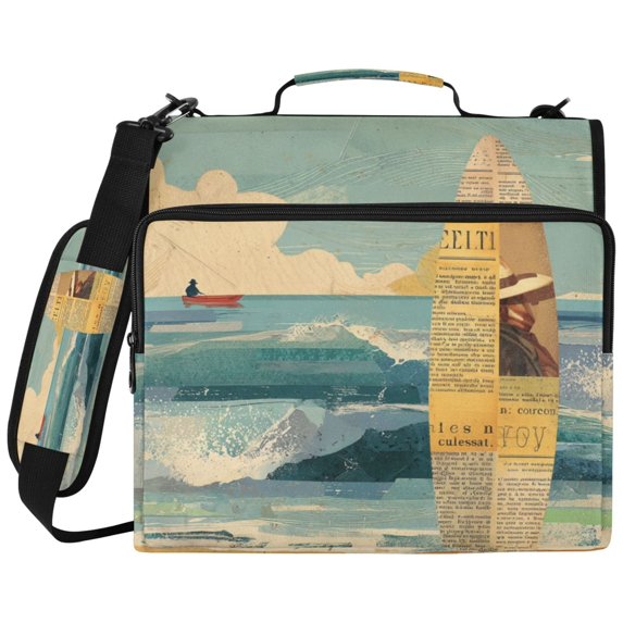 Surf Collage (2) Printed Zipper Binder with Handle&Shoulder Strap 2 inch 3 Ring 500+300 Sheet Capacity File Folder Organizer