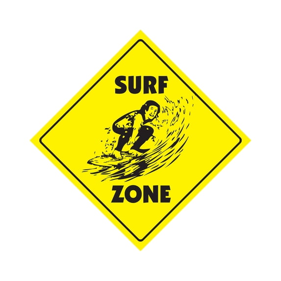 Surf Crossing Sign Zone Xing | Indoor/Outdoor | 17" Tall surfing parking surfer wax beach boogie board lover swim