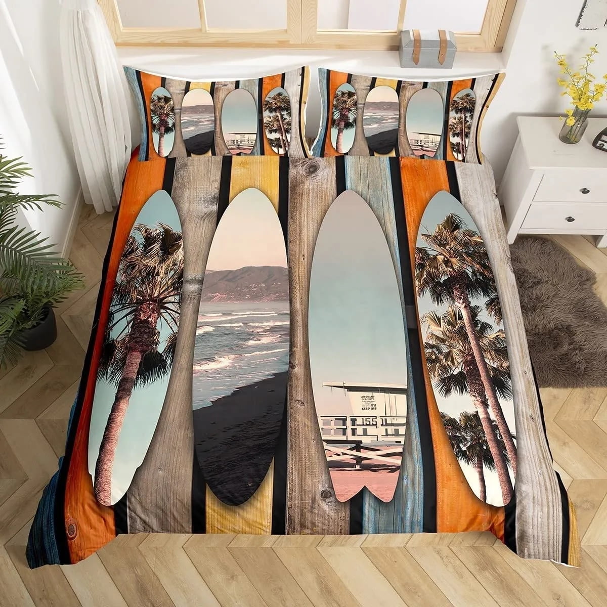 Surf Duvet Cover Set Retro Posters Group Summer Vacation Theme Water