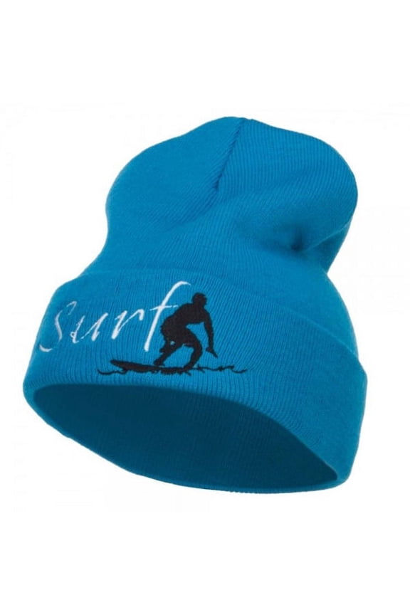 Surf Embroidered Long Beanie - Aqua OSFM