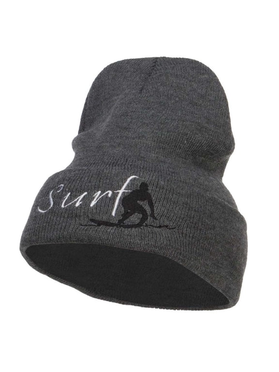 Surf Embroidered Long Beanie - Dk Grey OSFM