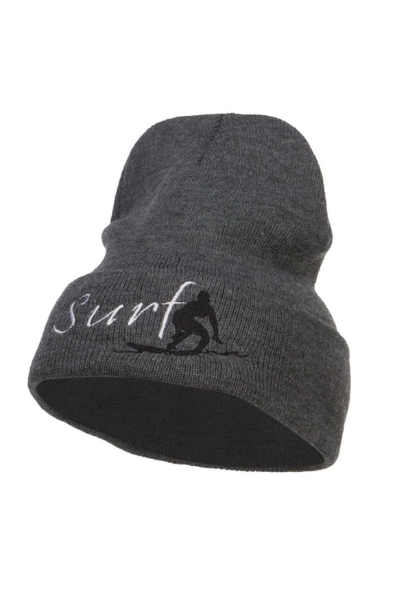 Surf Embroidered Long Beanie - Dk Grey OSFM