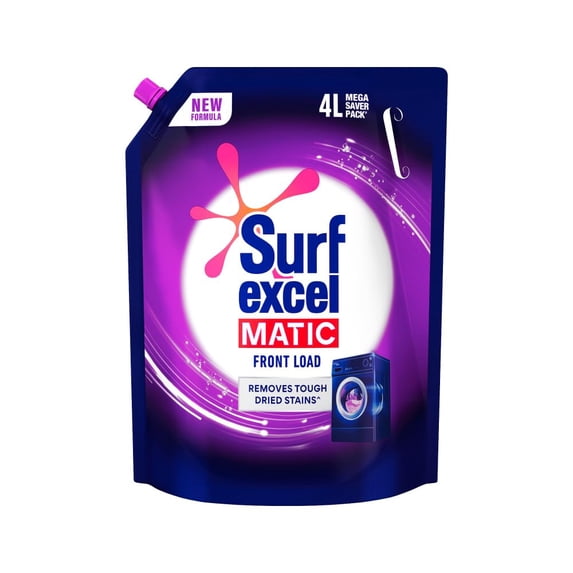 Surf Excel Matic Front Load Liquid Detergent 4Liter Refill Pouch, Designed for Tough Stain Removal on Laundry in Washing Machines