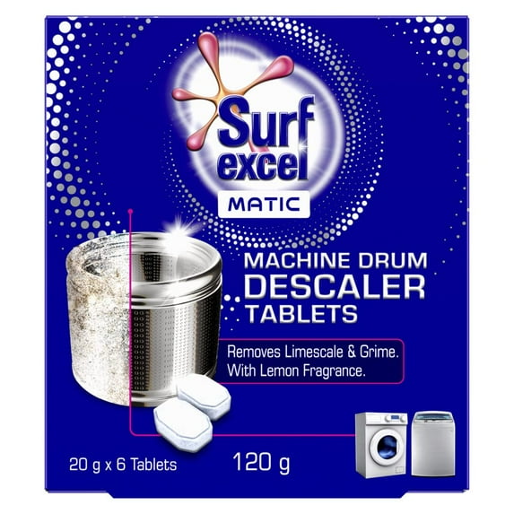 Surf Excel Washing Descaler Drum for Fully Automatic Washing Machine 120gm White (6 Tablets 20gm each)