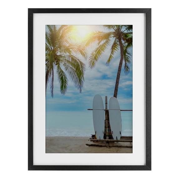 Stupell Industries Surf For Two at Sunrise Black Framed Print Under Glass, design by LSR Design Studio, 23 x 17