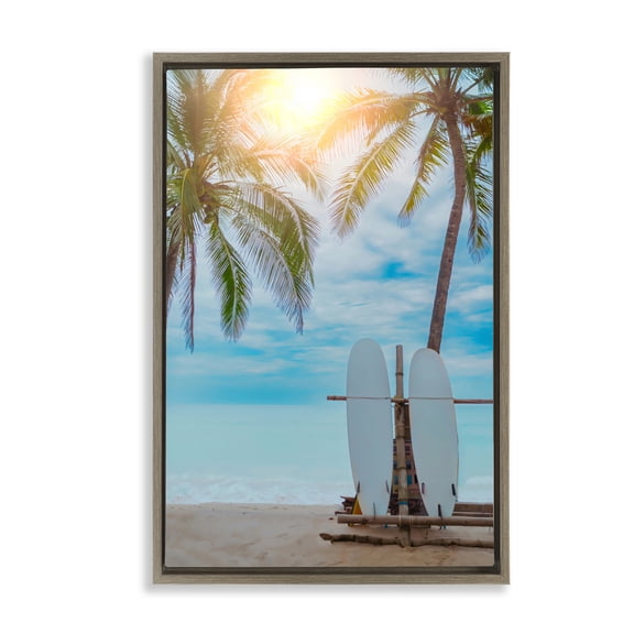 Stupell Industries Surf For Two at Sunrise Brown Framed Floater Canvas Wall Art, design by LSR Design Studio, 31 x 21