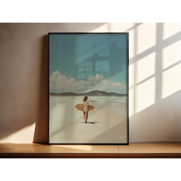 Surf Girl Surfer Wall Art Boho Beach Print Beach House Decor, Unframed Paper Print