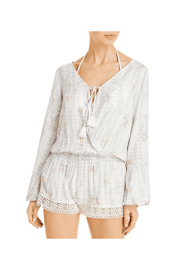 GREY/GOLD Printed Romper Swim Cover-up, US Large