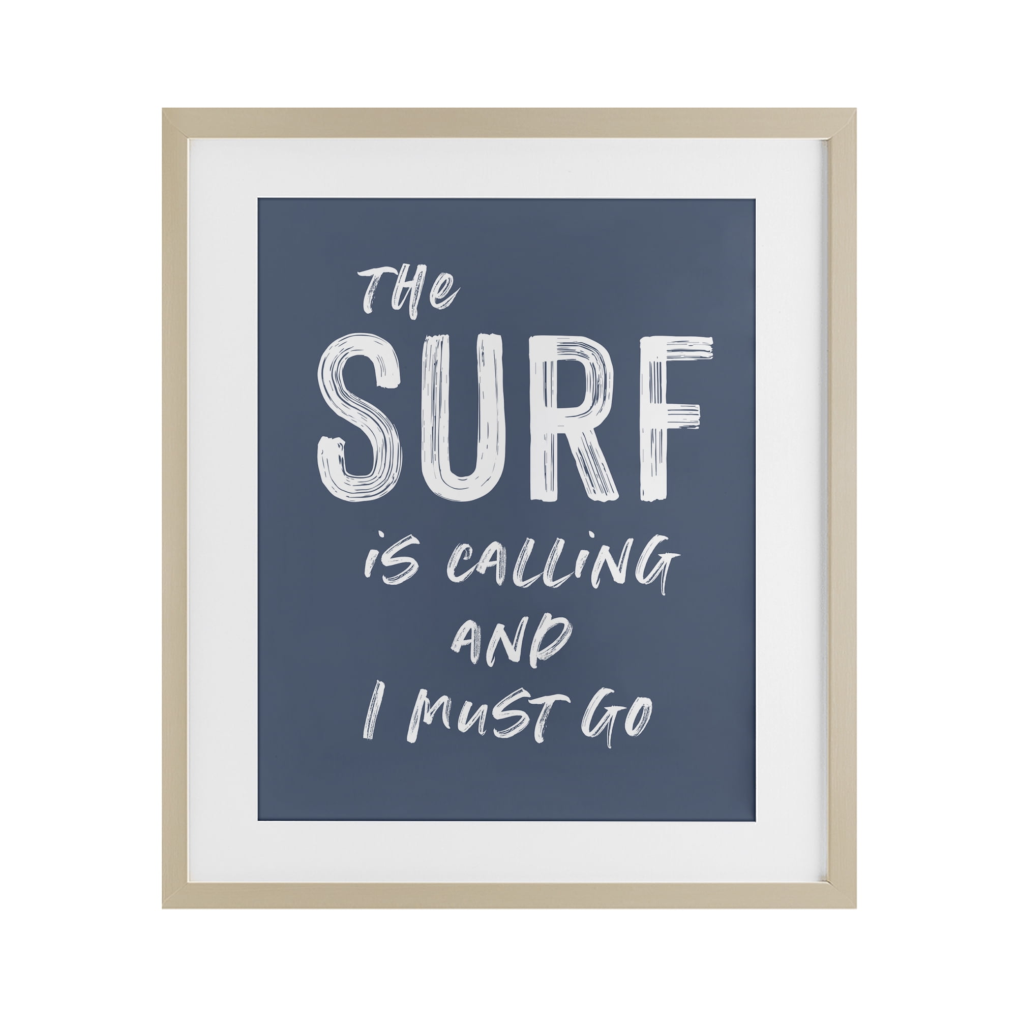 Surf Is Calling Must Go Birch Framed Print Under Glass, design by Lettered and Lined