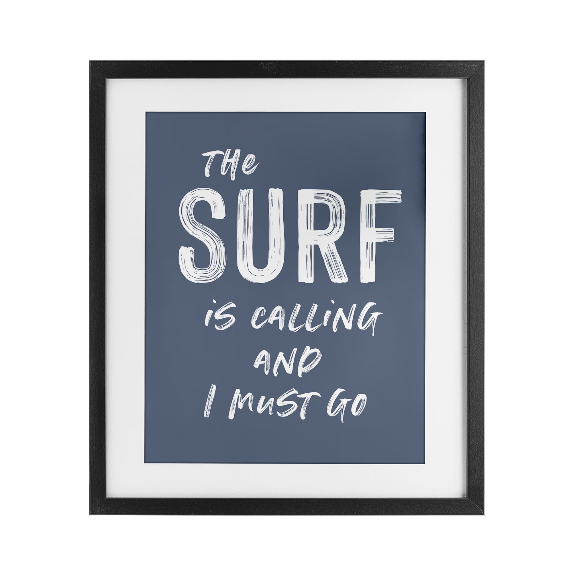 Surf Is Calling Must Go Black Framed Print Under Glass, design by Lettered and Lined